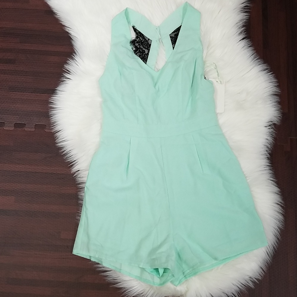 NWT Tobi Mintgreen & Black Lace Romper
